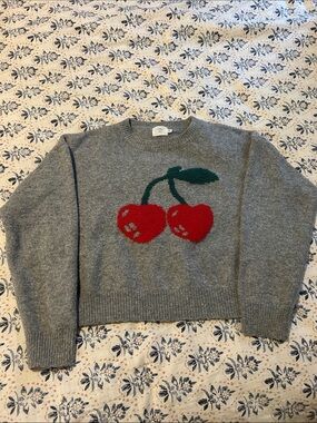 Gray Cherry Graphic Crewneck cropped Sweater - Ladies